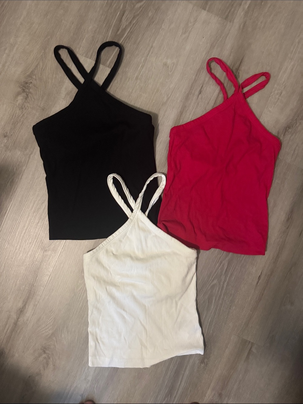 Old Navy Ribbed Double-Strap Camisoles - Black, Hot Pink, White. Three pack.